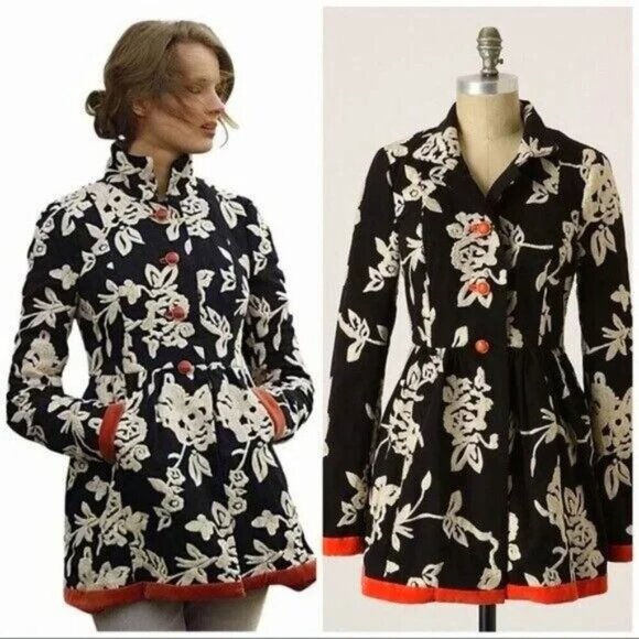 Plenty Tracy Reese Velvet Embroidered Jacket Crewel Princess Coat Girly Flare - Picture 1 of 8